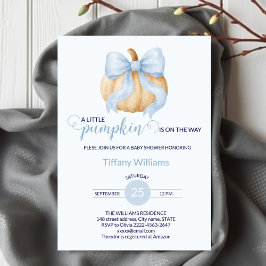 Blue bow pompoen baby shower minimalistisch kaart