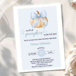 Blue bow pompoen baby shower minimalistisch kaart