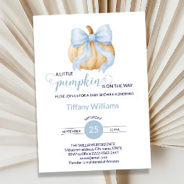 Blue bow pompoen baby shower minimalistisch kaart