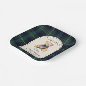 Blue Bow Preppy Teddy Bear 1st Birthday Papieren Bordje (Gebogen)