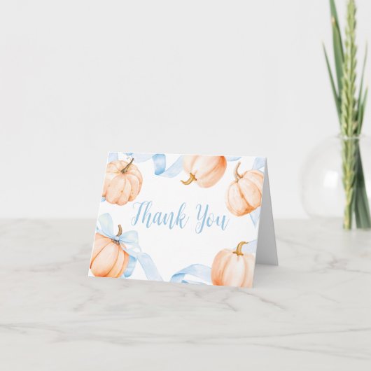 Blue Bow Pumpkin-Baby shower Bedankkaart (Voorkant)