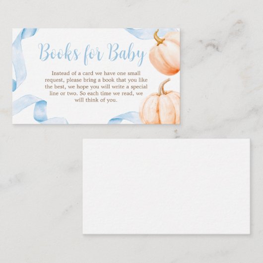 Blue Bow Pumpkin Baby Shower Books for Baby Informatiekaartje (Voorkant / Achterkant)