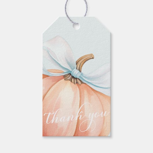 Blue Bow Pumpkin-Baby shower Cadeaulabel (Voorkant)