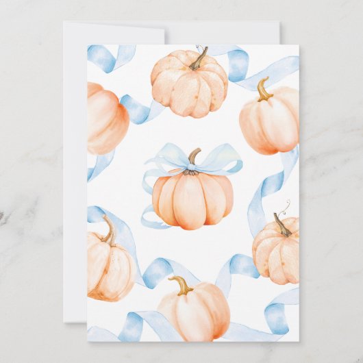 Blue Bow Pumpkin Baby Shower Kaart (Achterkant)