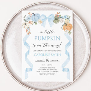 Blue Bow Pumpkin-Baby shower Kaart