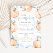 Blue Bow Pumpkin Baby Shower Kaart