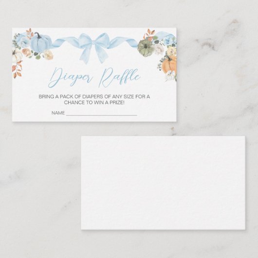 Blue Bow Pumpkin Baby shower Luier Raffle Informatiekaartje (Voorkant / Achterkant)