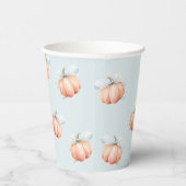 Blue Bow Pumpkin Baby shower Papieren Beker (Rechts)