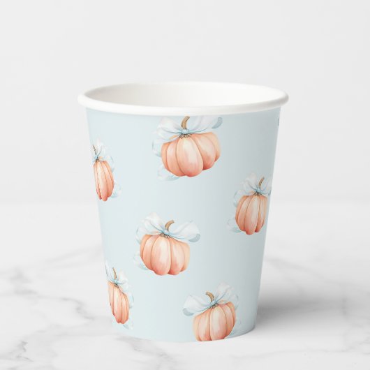 Blue Bow Pumpkin Baby shower Papieren Beker (Voorkant)