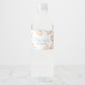 Blue Bow Pumpkin Baby Shower Waterfles Etiket (Voorkant)