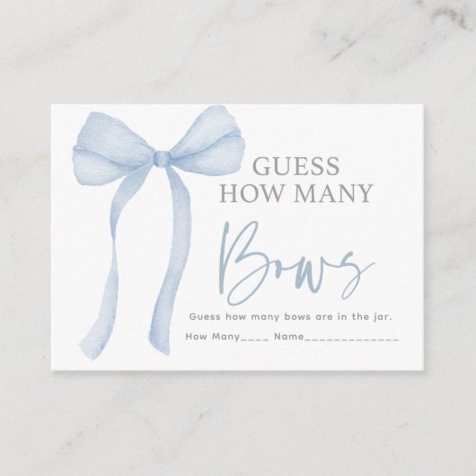 Blue Bow Raad eens hoeveel Baby shower spel Informatiekaartje (Voorkant)