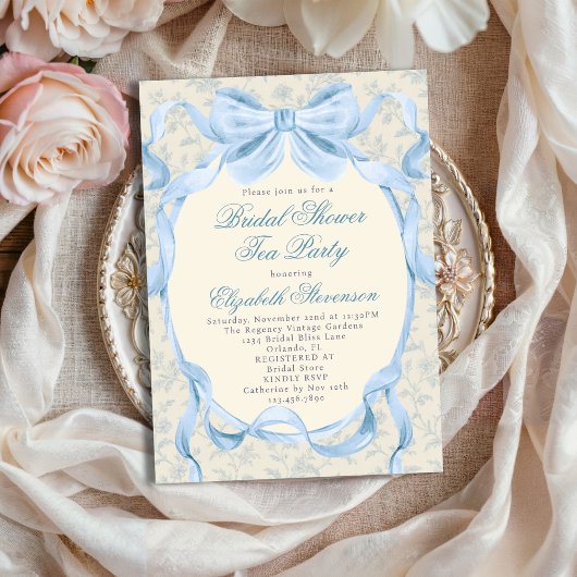 Blue Bow Regency Garden Tea Party Bridal Shower  Kaart