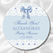 Blue Bow Regency Lace Baby shower dank u Ronde Sticker