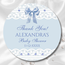 Blue Bow Regency Lace Baby shower dank u Ronde Sticker