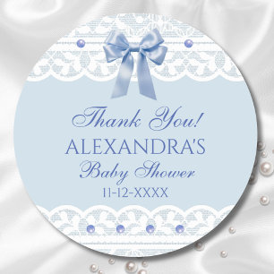 Blue Bow Regency Lace Baby shower dank u Ronde Sticker