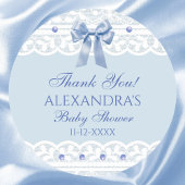 Blue Bow Regency Lace Baby shower dank u Ronde Sticker