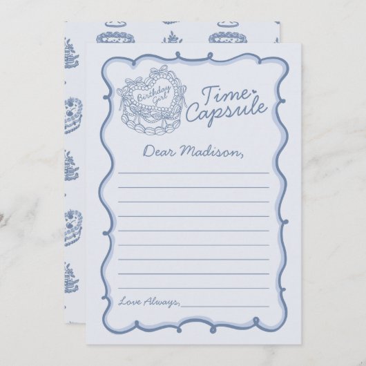 Blue Bow Retro Coquette Cake Time Capsule Kaart (Voorkant / Achterkant)