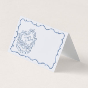 Blue Bow Retro Coquette Cake Verjaardag Plaats Kaa Kaart