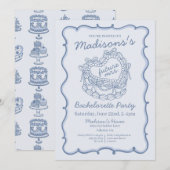 Blue Bow Retro Heart Coquette Cake Bachelorette Kaart (Voorkant / Achterkant)