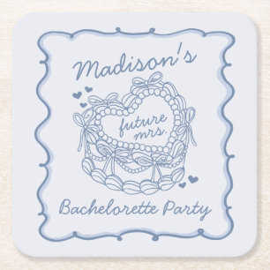 Blue Bow Retro Heart Coquette Cake Bachelorette Kartonnen Onderzetters