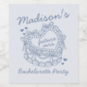 Blue Bow Retro Heart Coquette Cake Bachelorette Wijn Etiket (Enkel label)
