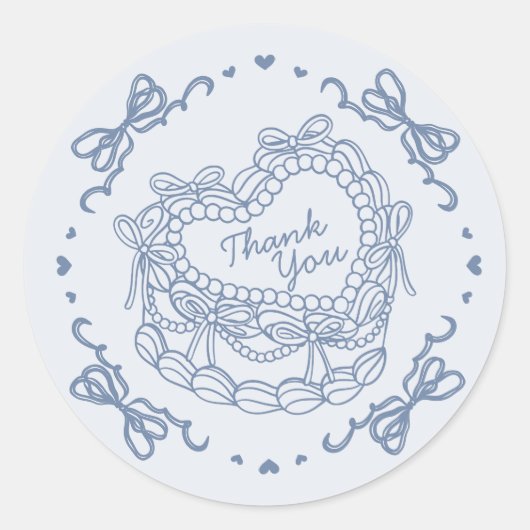 Blue Bow Retro Heart Coquette Cake Bedankt Ronde Sticker (Voorkant)