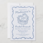 Blue Bow Retro Heart Coquette Cake Bruids Brunch Kaart (Voorkant)