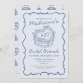 Blue Bow Retro Heart Coquette Cake Bruids Brunch Kaart (Voorkant / Achterkant)