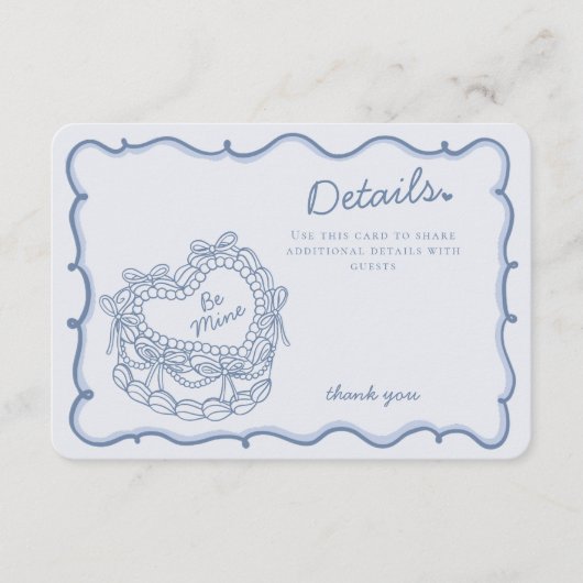 Blue Bow Retro Heart Coquette Cake Details Invoege Informatiekaartje (Voorkant)