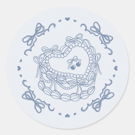 Blue Bow Retro Heart Coquette Cake Envelope Ronde Sticker (Voorkant)