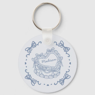 Blue Bow Retro Heart Coquette Cake Favorieten Sleutelhanger