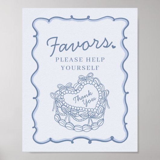 Blue Bow Retro Heart Coquette Cake Favorieten Teke Poster (Voorkant)