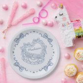 Blue Bow Retro Heart Coquette Cake gepersonaliseer Papieren Bordje (Feest)