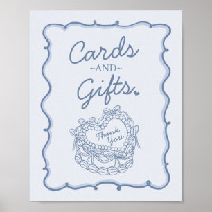 Blue Bow Retro Heart Coquette Cake Kaarten en gesc Poster
