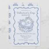 Blue Bow Retro Heart Coquette Cake Valentijn Kaart (Voorkant / Achterkant)