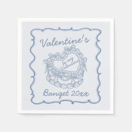 Blue Bow Retro Heart Coquette Cake Valentijnse Servet