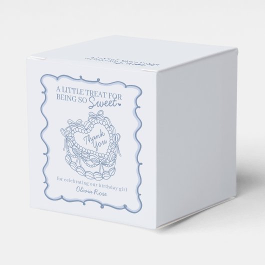 Blue Bow Retro Heart Coquette Cake Verjaardag Bedankdoosjes (Voorkant Zijde)
