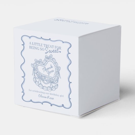 Blue Bow Retro Heart Coquette Cake Verjaardag Bedankdoosjes (Achterkant)