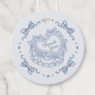 Blue Bow Retro Heart Coquette Cake Verjaardag Bedankjes Labels