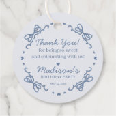 Blue Bow Retro Heart Coquette Cake Verjaardag Bedankjes Labels (Achterkant)