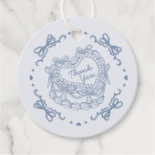 Blue Bow Retro Heart Coquette Cake Verjaardag Bedankjes Labels (Voorkant)