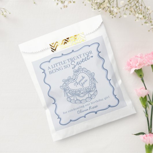 Blue Bow Retro Heart Coquette Cake Verjaardag Bedankzakje (Gezegeld)