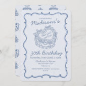 Blue Bow Retro Heart Coquette Cake Verjaardag Kaart (Voorkant / Achterkant)