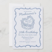 Blue Bow Retro Heart Coquette Cake Verjaardag Kaart (Voorkant)