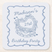 Blue Bow Retro Heart Coquette Cake Verjaardag Kartonnen Onderzetters (Voorkant)