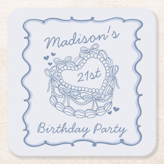 Blue Bow Retro Heart Coquette Cake Verjaardag Kartonnen Onderzetters (Voorkant)