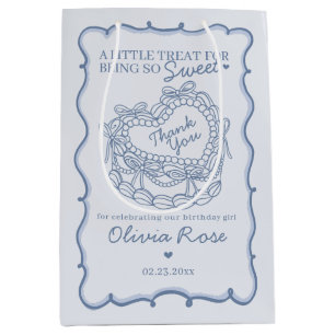 Blue Bow Retro Heart Coquette Cake Verjaardag Medium Cadeauzakje