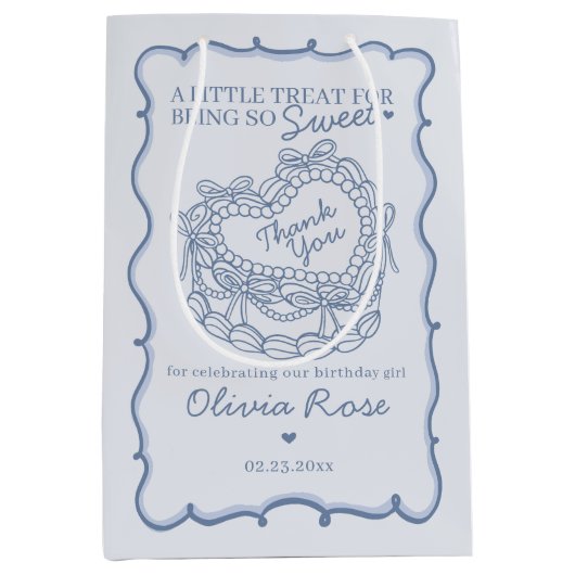 Blue Bow Retro Heart Coquette Cake Verjaardag Medium Cadeauzakje (Voorkant)