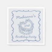 Blue Bow Retro Heart Coquette Cake Verjaardag Servet (Voorkant)
