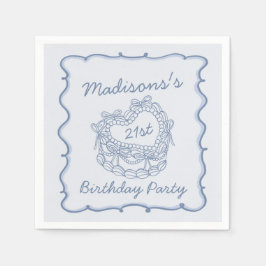 Blue Bow Retro Heart Coquette Cake Verjaardag Servet